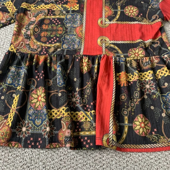 Zara Trufaluc Womens Blouse Top Size Small Red/Black Ornament Print Peplum - Picture 4 of 9